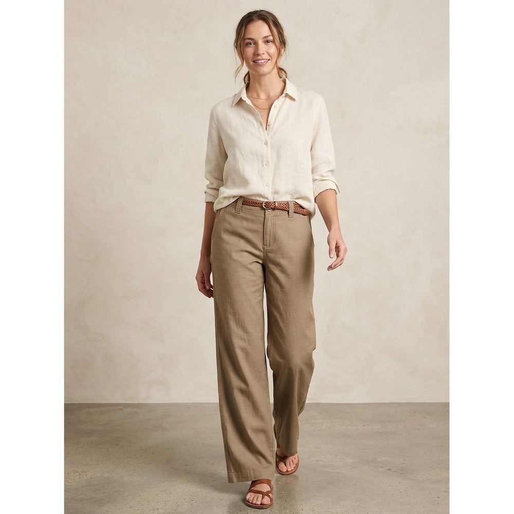 Tommy Bahama Leigh Fit Khaki Tan Wide Leg Trousers Womens Size 8